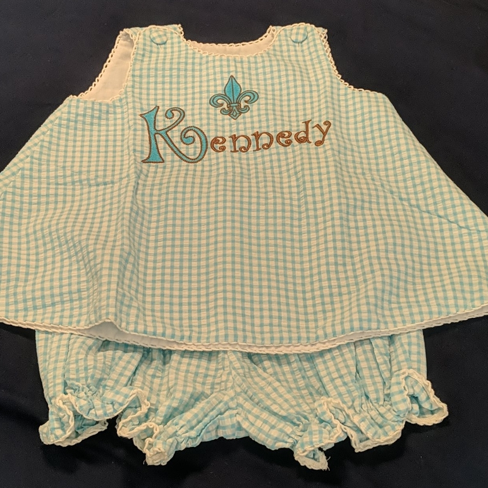 EUC mongrammed fleur de lis "Kennedy" outfit sz 4T